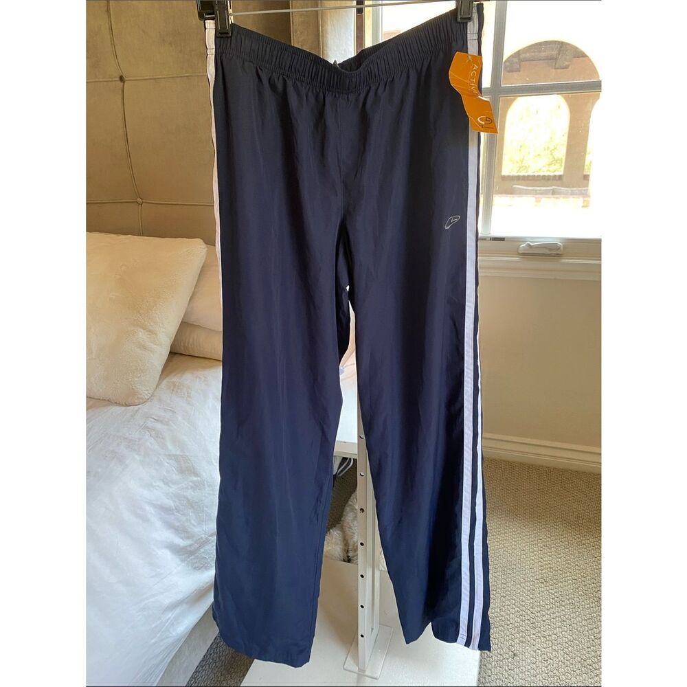 Navy Track Pants with White Side Stripes